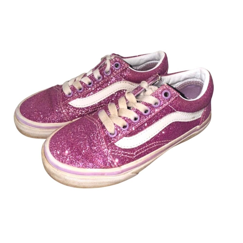 Vans Kids Glitter Pink Old Skool Sneakers Size 12 Canvas Rubber Skater Casual - Picture 3 of 12